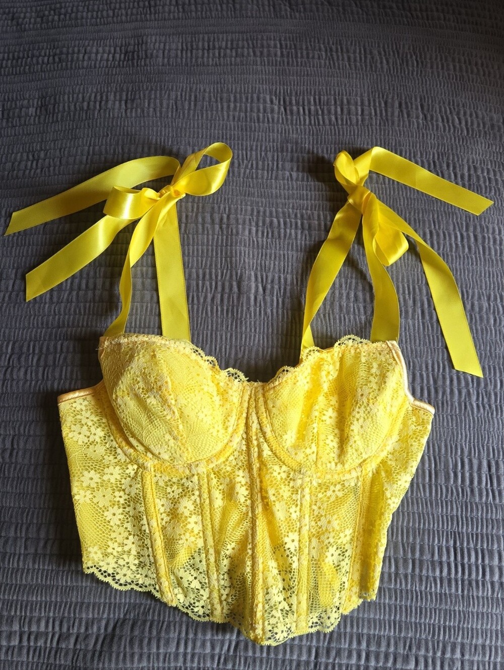 Yellow Bow Ribbon Lace Up Corset